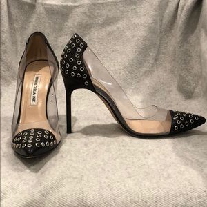 PVC heels with metal and leather